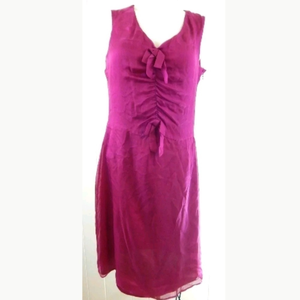Zara Woman Ruched Magenta Bow Slip Dress